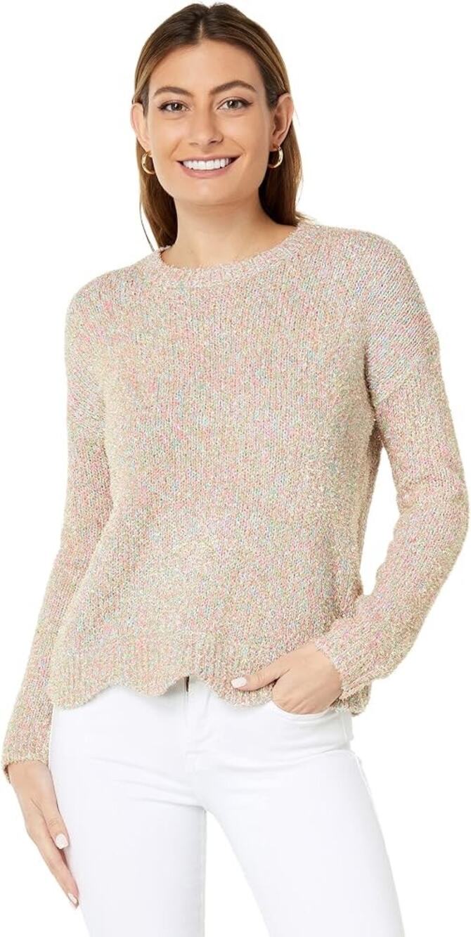 Preppy Scalloped Hem Rainbow Metallic Gliana Lilly Pulitzer Knit Sweater Sz M